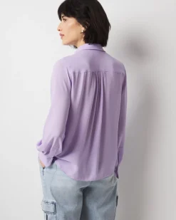 Petite Long Sleeve Soft Shirt with Piping*White House Black Market Hot