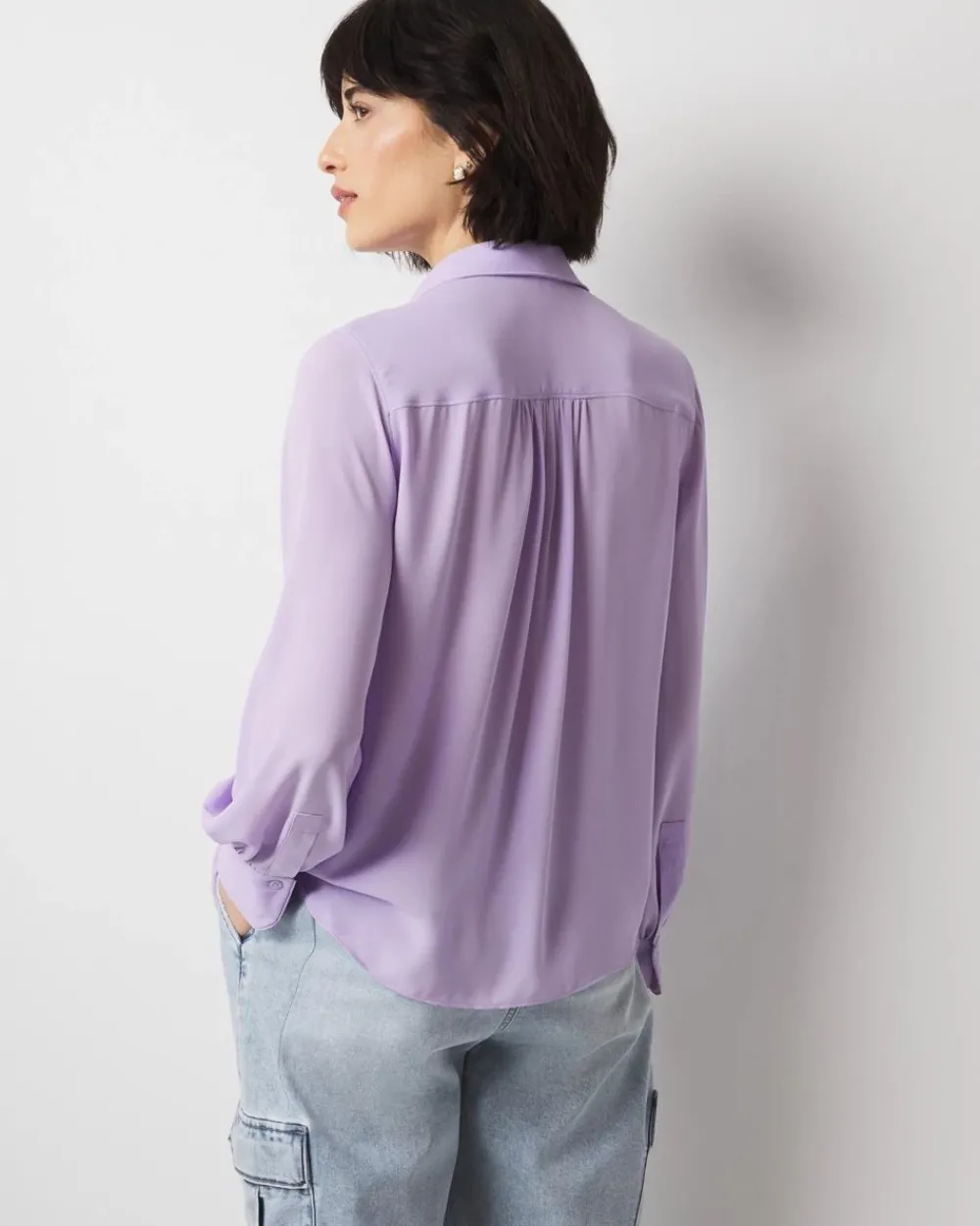 Petite Long Sleeve Soft Shirt with Piping*White House Black Market Hot