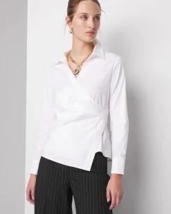Petite Long Sleeve Surplice Poplin Shirt*White House Black Market Discount