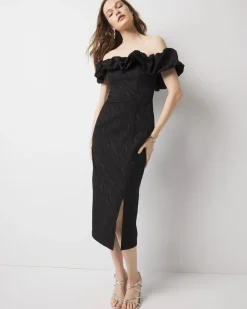 Petite Off-the-Shoulder Jacquard Midi Dress*White House Black Market Fashion