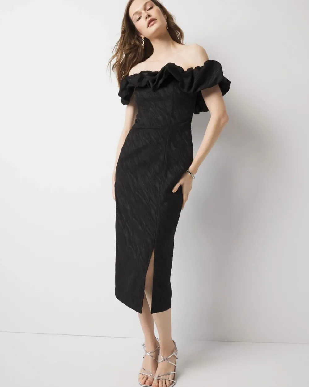 Petite Off-the-Shoulder Jacquard Midi Dress*White House Black Market Fashion