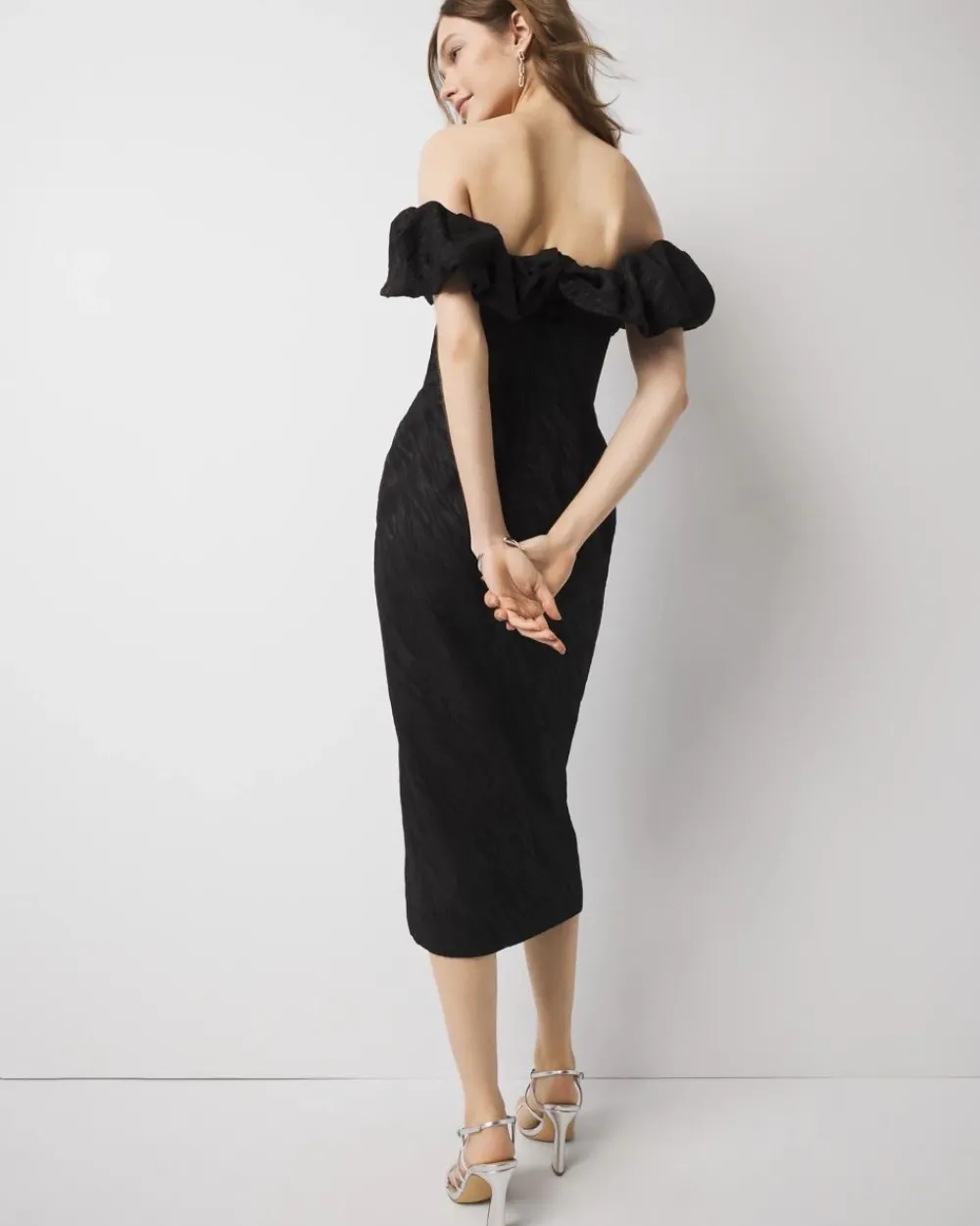 Petite Off-the-Shoulder Jacquard Midi Dress*White House Black Market Fashion
