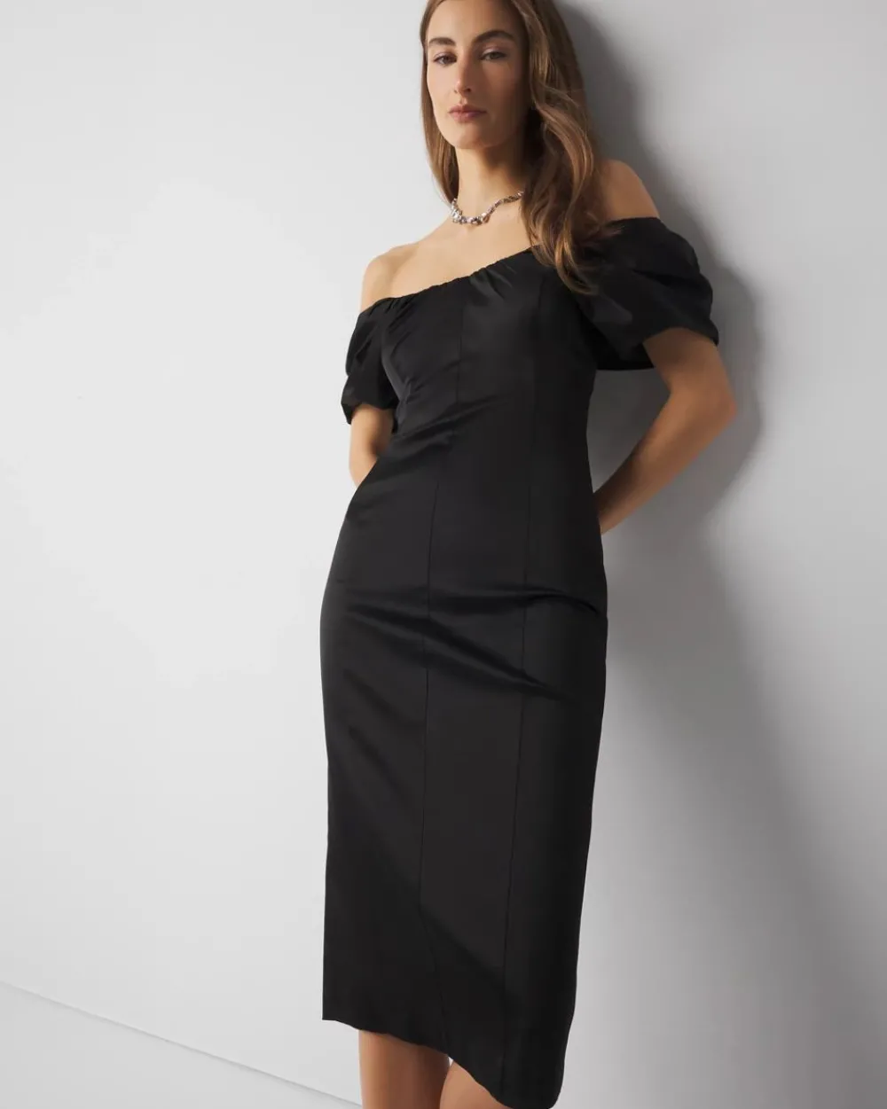 Petite Off-The-Shoulder Satin Midi Dress*White House Black Market Hot