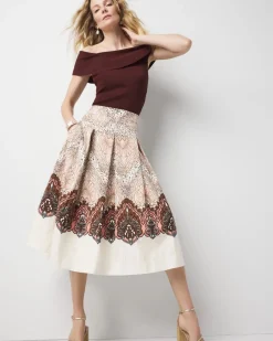 Petite Paisley Pleated A-Line Skirt*White House Black Market Outlet