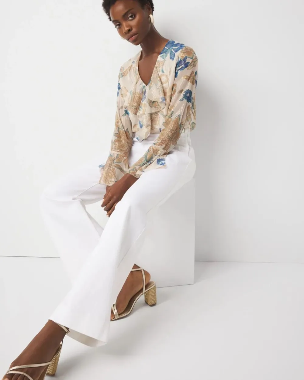 Petite Romantic Ruffle Blouse*White House Black Market New