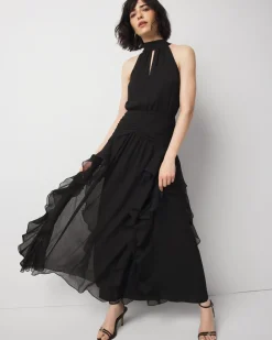 Petite Ruffle Halter Maxi Dress*White House Black Market Outlet