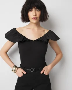 Petite Ruffle Poplin Knit Top*White House Black Market Sale