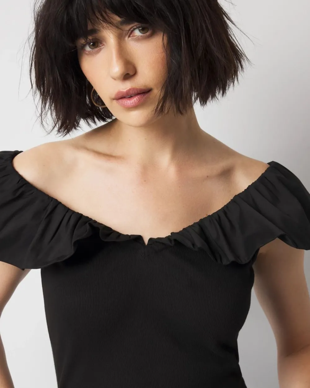 Petite Ruffle Poplin Knit Top*White House Black Market Sale