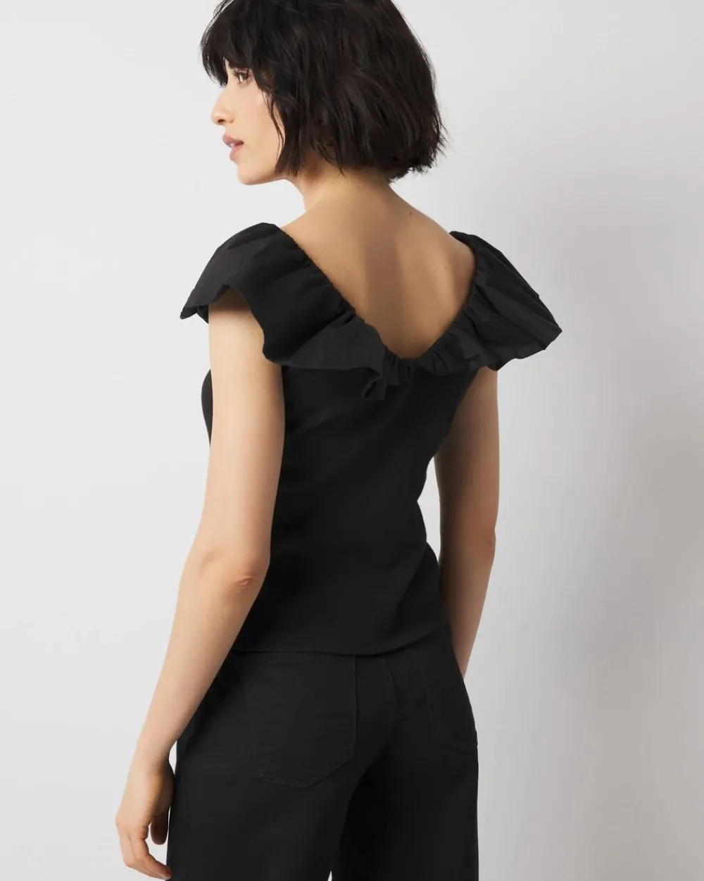 Petite Ruffle Poplin Knit Top*White House Black Market Sale