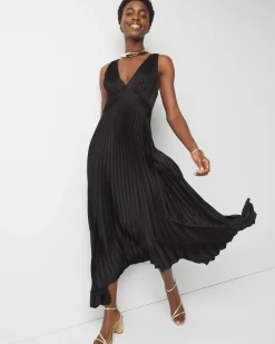 Petite Satin Pleated Midi Dress*White House Black Market Clearance
