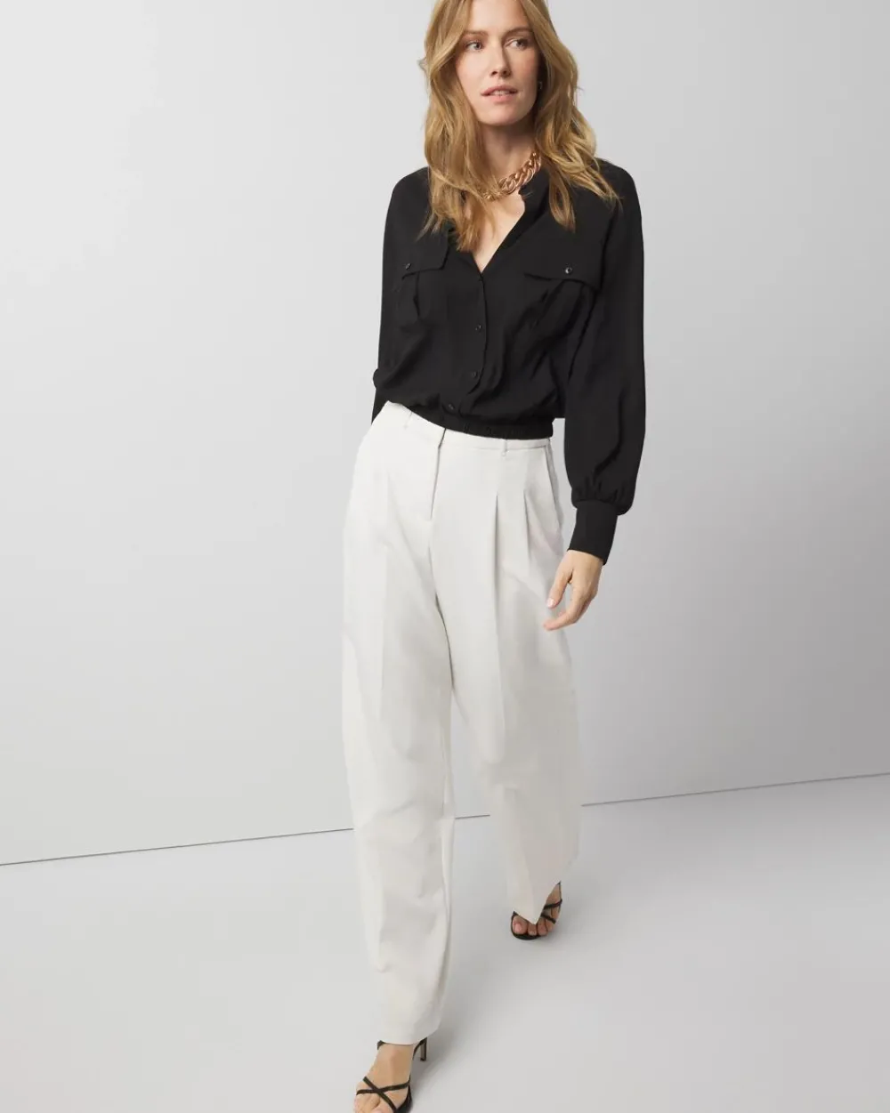 Petite Satin Utility Shirt*White House Black Market Outlet