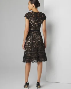 Petite Short Sleeve Lace Fit-and-Flare Dress*White House Black Market Clearance