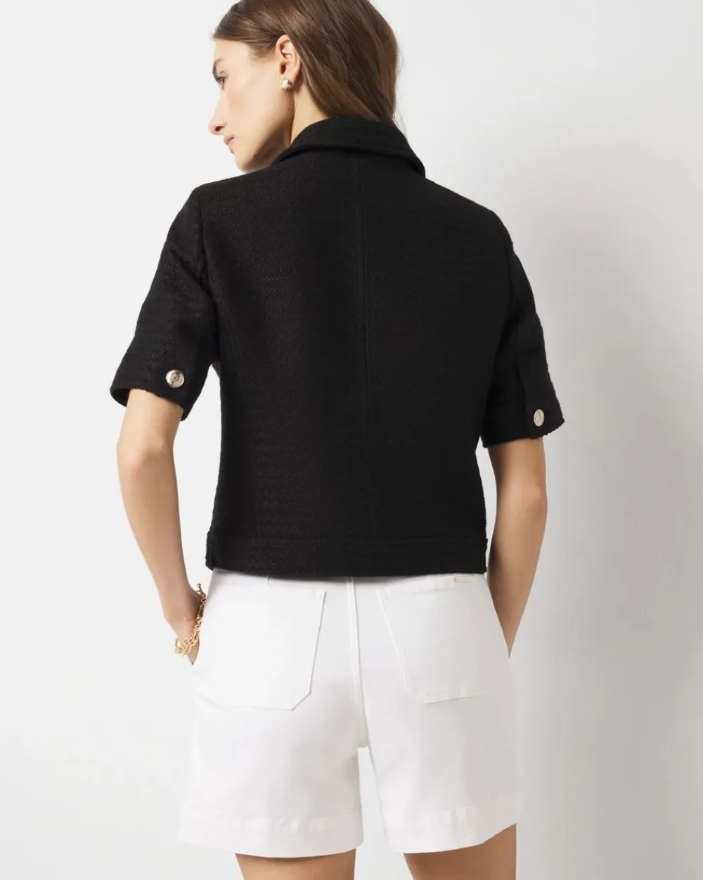 Petite Short-Sleeve Tweed Jacket*White House Black Market Clearance