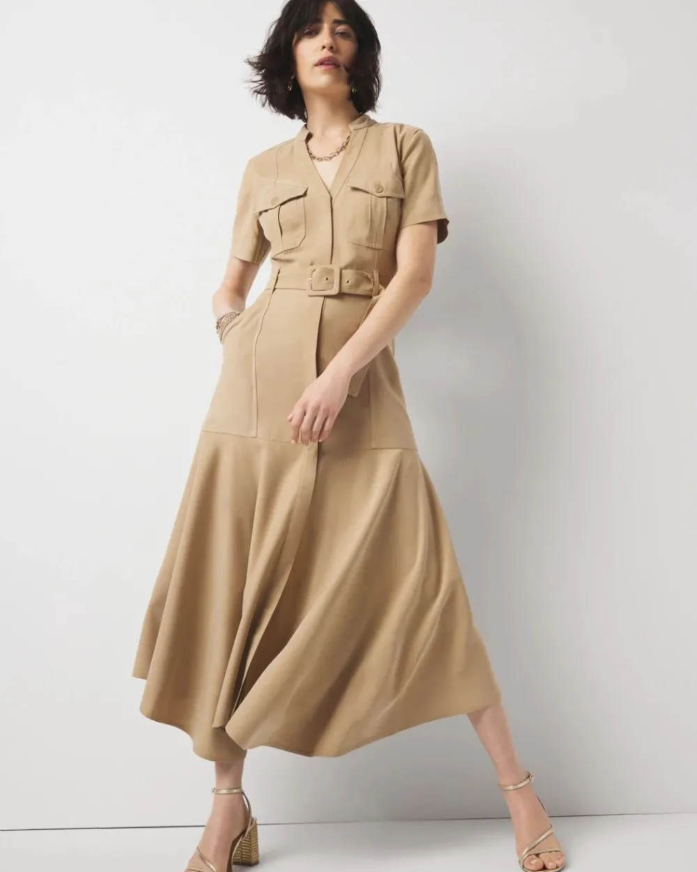 Petite Short-Sleeve Utility Shirt Dress*White House Black Market Discount