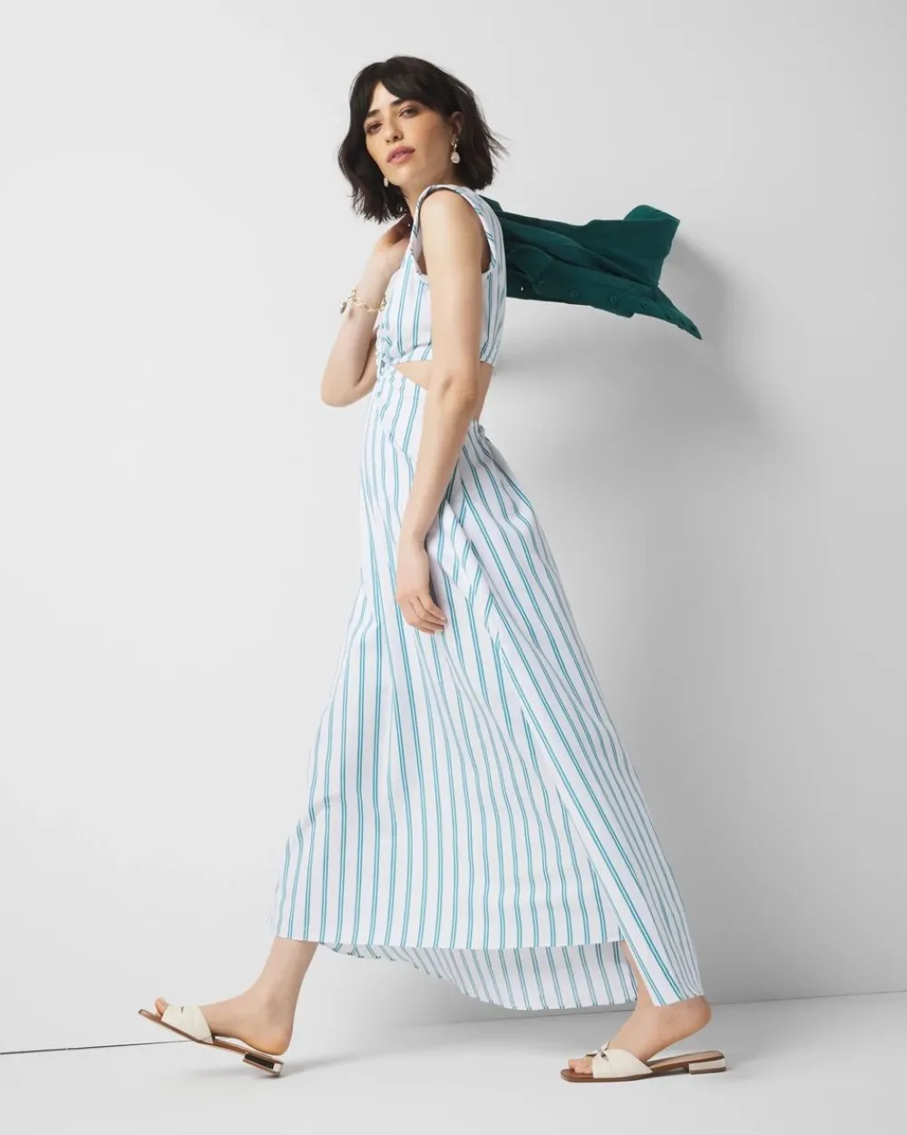 Petite Striped Cotton Midi Dress*White House Black Market Hot
