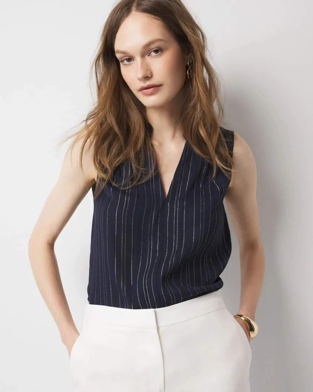 Pinstriped Pleated Shell*White House Black Market Best