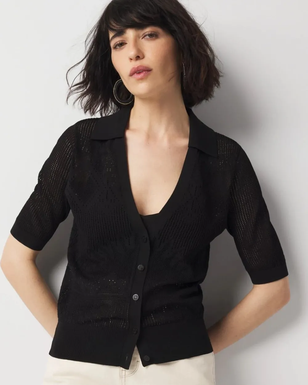 Pointelle Cardigan Sweater*White House Black Market Fashion