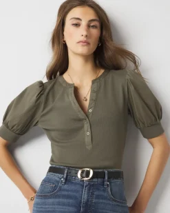 Poplin Puff-Sleeve Henley Top*White House Black Market Online
