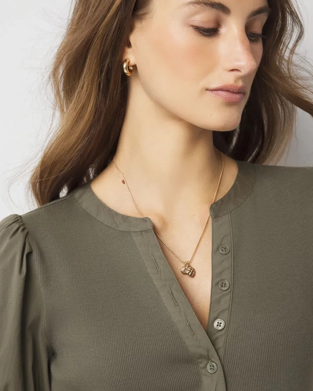 Poplin Puff-Sleeve Henley Top*White House Black Market Online