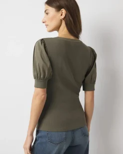 Poplin Puff-Sleeve Henley Top*White House Black Market Online