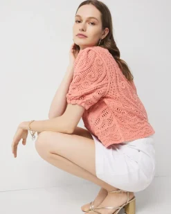 Puff Sleeve Crochet Sweater*White House Black Market Hot