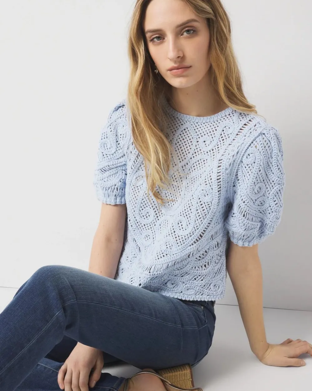 Puff Sleeve Crochet Sweater*White House Black Market New
