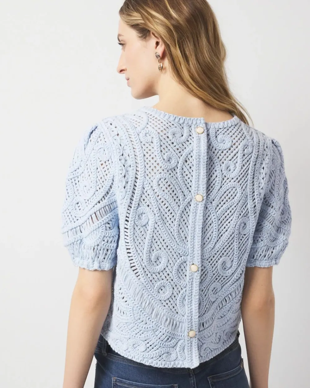 Puff Sleeve Crochet Sweater*White House Black Market New