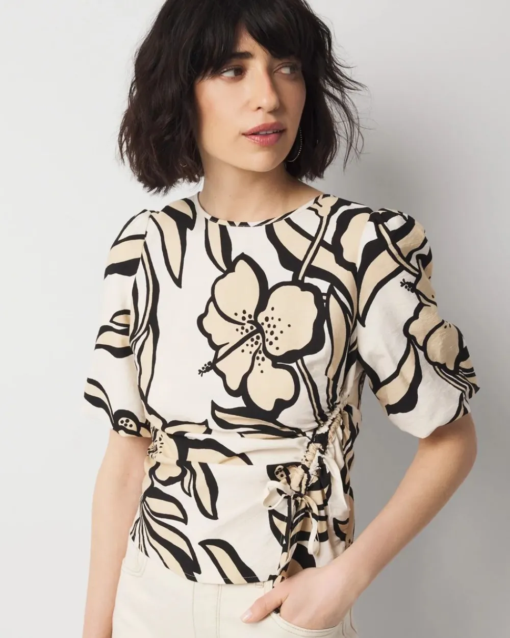 Puff-Sleeve Drawstring Blouse*White House Black Market Best