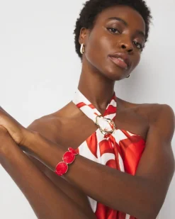 Red Raffia + Gold Cuff*White House Black Market New