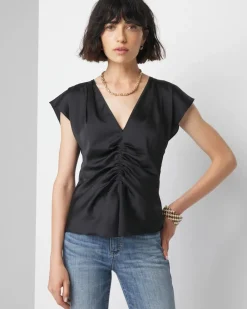 Ruched Front Flutter Sleeve Shell Top*White House Black Market Clearance