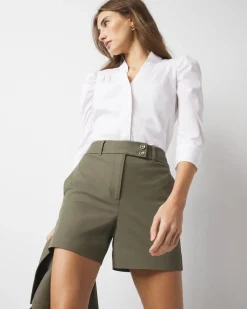 Ruched Sleeve Poplin Blouse*White House Black Market Clearance