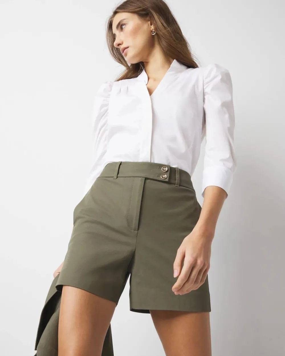 Ruched Sleeve Poplin Blouse*White House Black Market Clearance