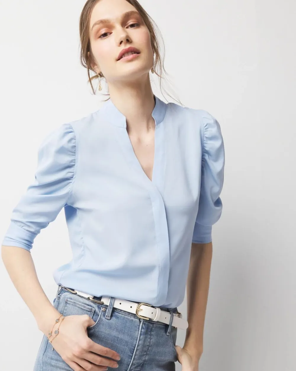 Ruched Sleeve Shirt*White House Black Market New