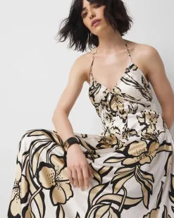 Satin Floral Halter Maxi Dress*White House Black Market Best