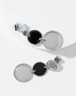 Silver + Black Disc Drop Earrings*White House Black Market Outlet