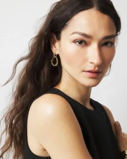 Silver + Gold Sculptural Drop Hoop Earrings*White House Black Market New