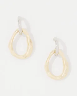 Silver + Gold Sculptural Drop Hoop Earrings*White House Black Market New