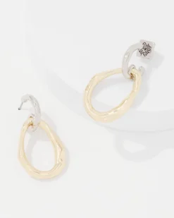 Silver + Gold Sculptural Drop Hoop Earrings*White House Black Market New