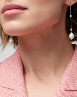 Silver Fresh Water Pearls Crystal Linear Earrings*White House Black Market Hot
