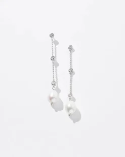 Silver Fresh Water Pearls Crystal Linear Earrings*White House Black Market Hot