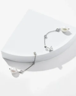 Silver Fresh Water Pearls Crystal Linear Earrings*White House Black Market Hot