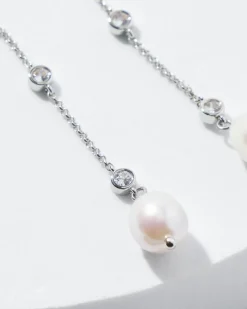 Silver Fresh Water Pearls Crystal Linear Earrings*White House Black Market Hot