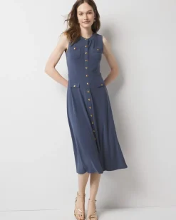 Sleeveless Crest Button Midi Dress*White House Black Market Clearance