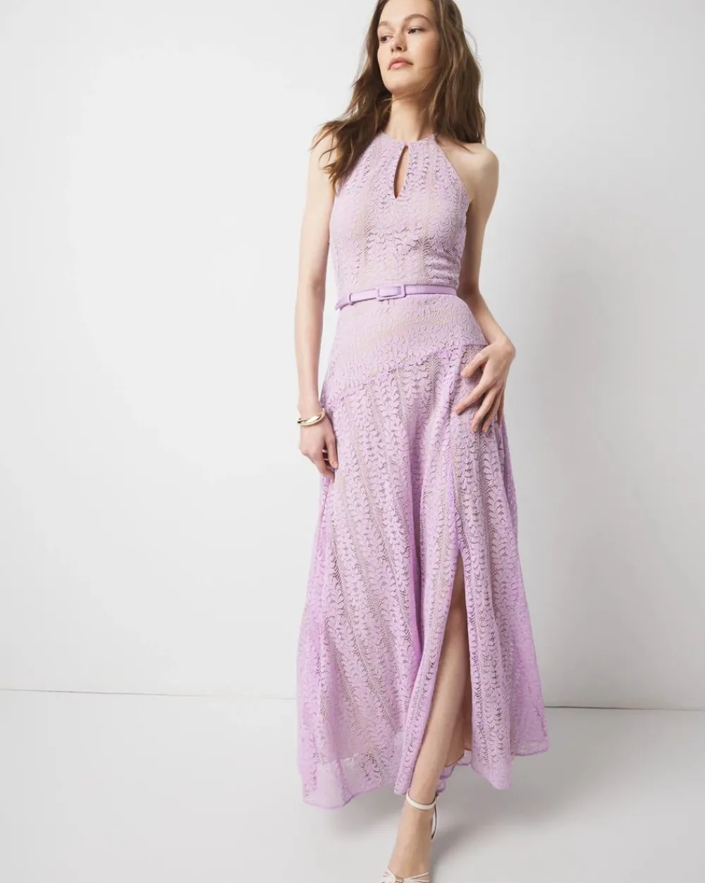 Sleeveless Halter Lace Maxi Dress*White House Black Market Sale
