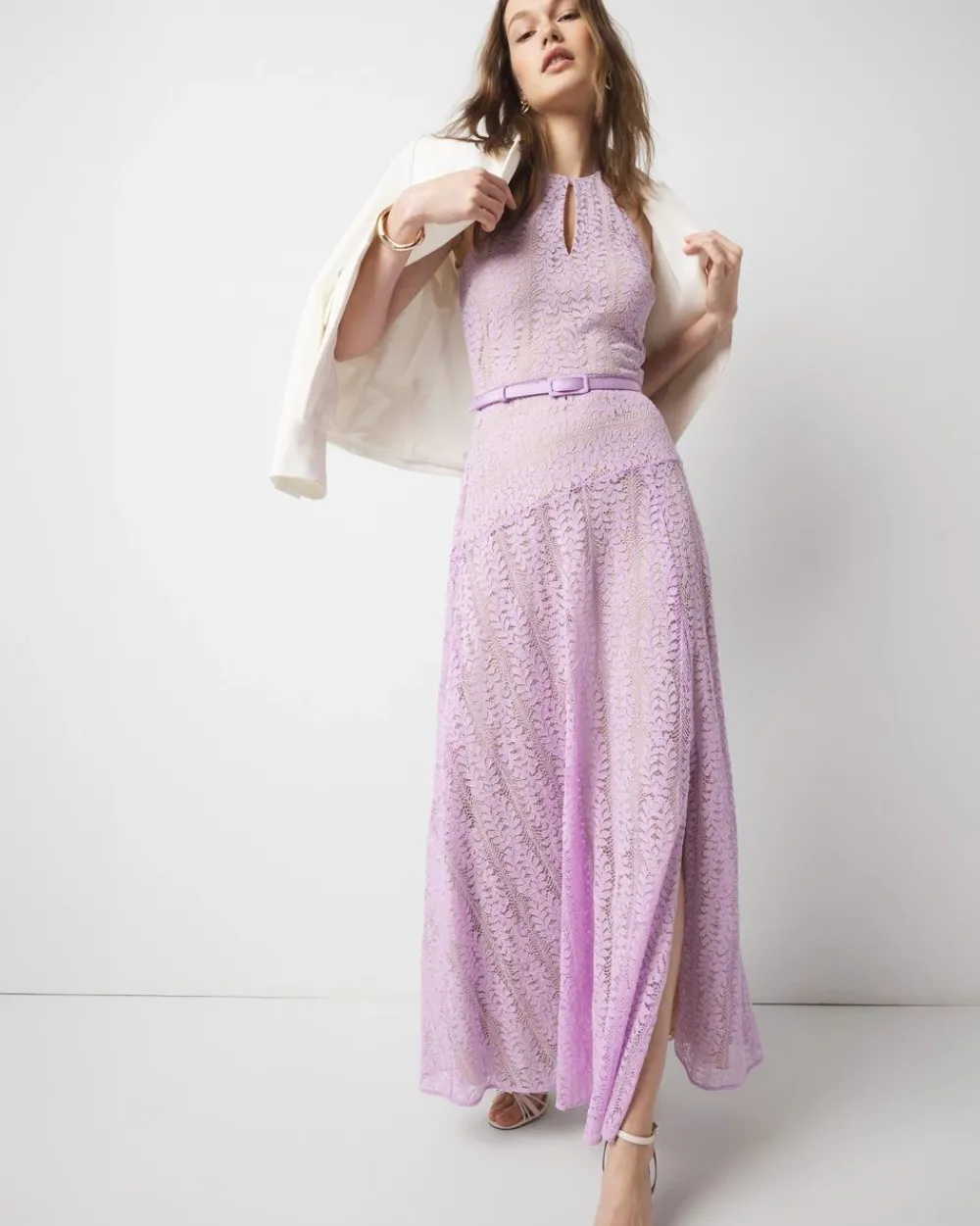 Sleeveless Halter Lace Maxi Dress*White House Black Market Sale