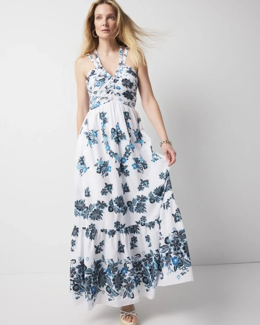 Strappy Floral Halter Maxi Dress*White House Black Market Clearance