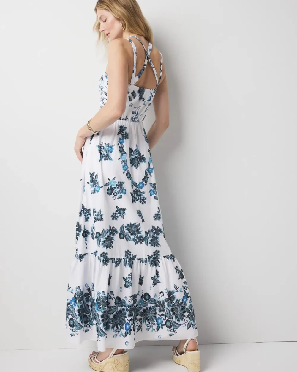 Strappy Floral Halter Maxi Dress*White House Black Market Clearance