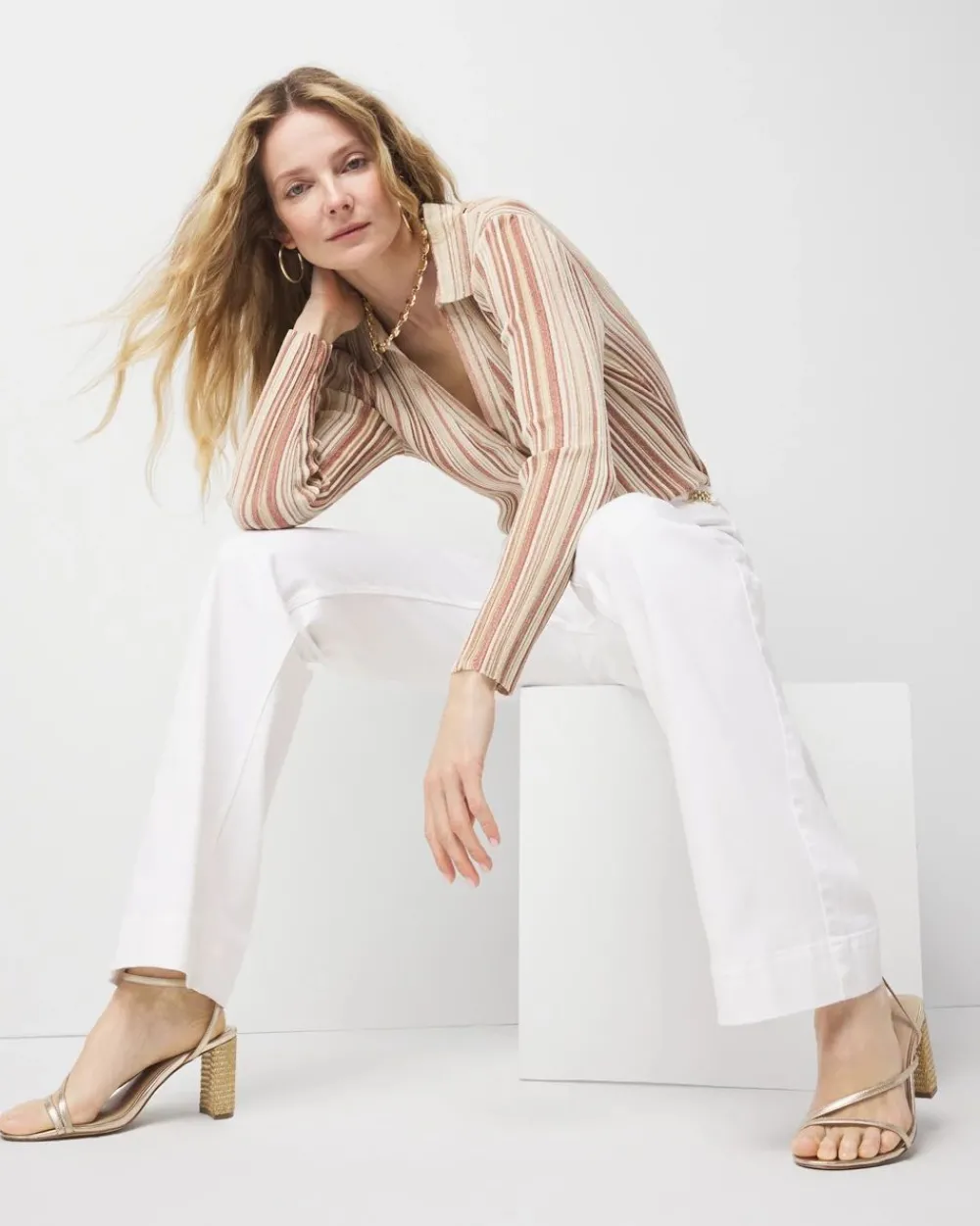 Striped Lurex Cardigan*White House Black Market Hot