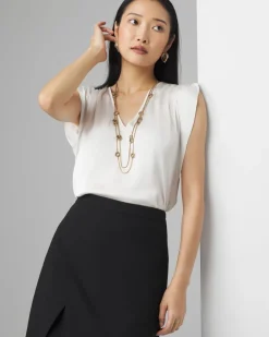 V-neck Ruched Shoulder Shell Top*White House Black Market Sale