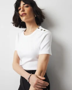 WHBM FORME™ Ribbed Stretch Button Shoulder Tee*White House Black Market New